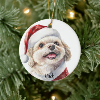 Personalized Shih Tzu Christmas Dog Ceramic Ornament