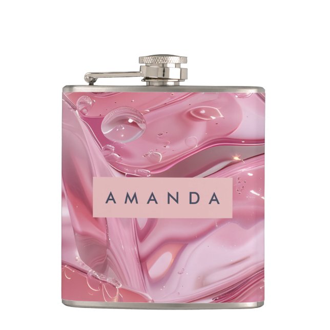 Personalized Shimmer Glossy Pink Ice Flask (Front)
