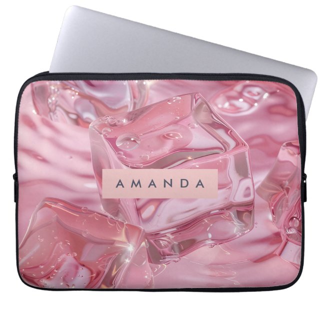 Personalized Shimmer Glossy Pink Ice Laptop Sleeve (Front)