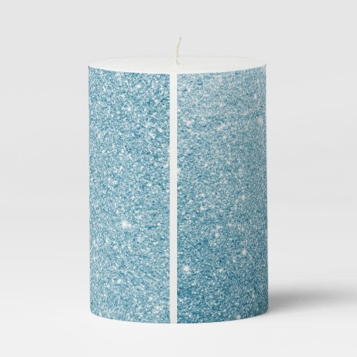 Personalized Shimmering Blue Glitter Pillar Candle Zazzle