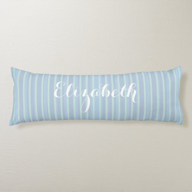 Personalized Shimmering Blue Striped Pattern Body Pillow (Front)