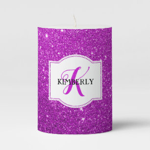 Personalized Shimmering Purple Glitter Pillar Candle