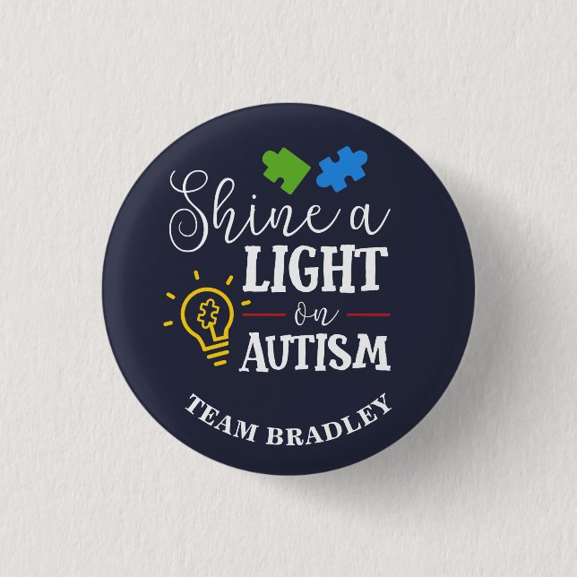 Personalized Shine A Light on Autism Matching Team Button (Front)