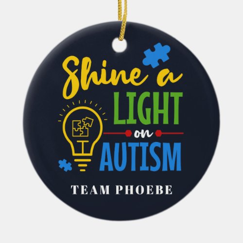 Personalized Shine A Light on Autism Matching Team Ceramic Ornament