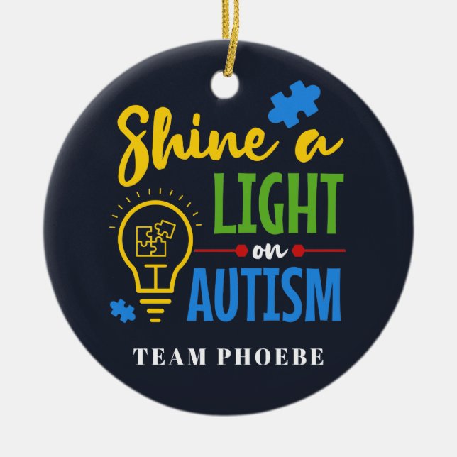 Personalized Shine A Light on Autism Matching Team Ceramic Ornament (Front)