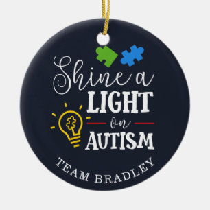 Personalized Shine A Light on Autism Matching Team Ceramic Ornament