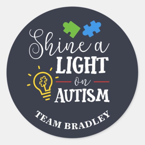 Personalized Shine A Light on Autism Matching Team Classic Round Sticker