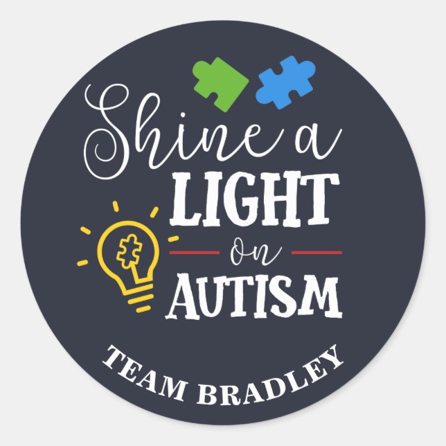 Personalized Shine A Light on Autism Matching Team Classic Round Sticker (Front)