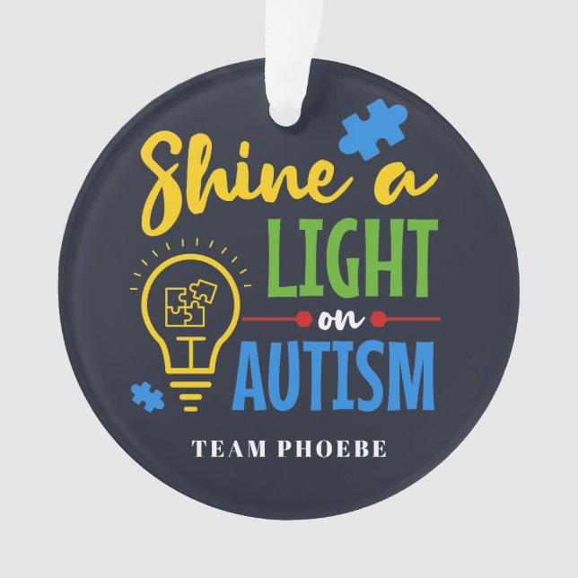 Personalized Shine A Light on Autism Matching Team Ornament (Front)