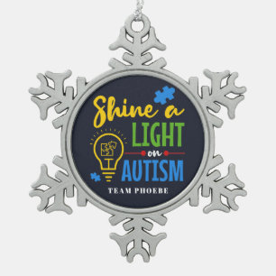 Personalized Shine A Light on Autism Matching Team Snowflake Pewter Christmas Ornament