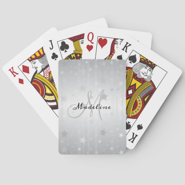 Personalized Shiny Silver Star Patterned  Poker Cards (Back)