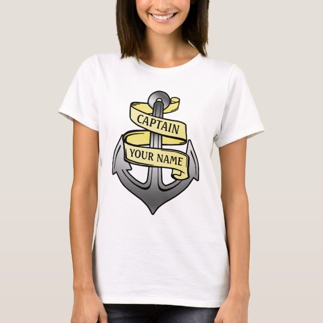 Personalized Ship Captain Your Name Anchor T-Shirt (Front)