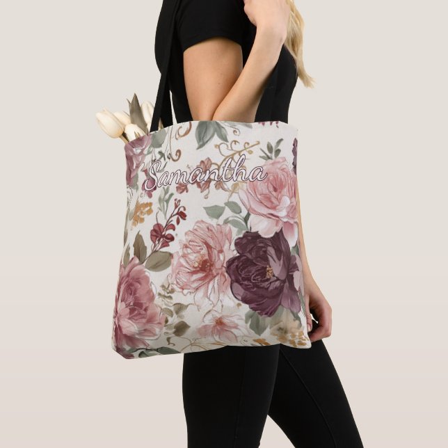 Personalized Shopping Bag With French Floral Art (Close Up)