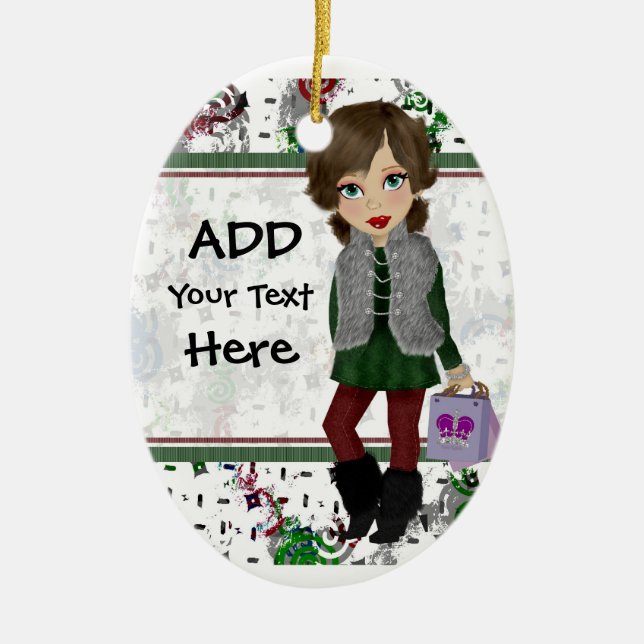 Personalized Shopping Diva Ceramic Ornament (Front)