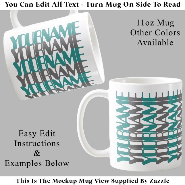 Personalized Short Custom Name Teal Hidden Message Coffee Mug (Creator Uploaded)