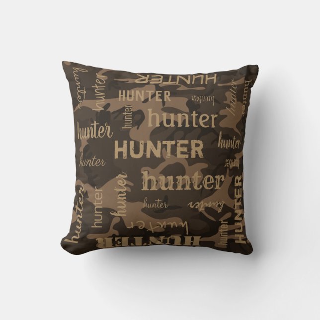 Personalized Shorter Name Brown Camo Throw Pillow (Front)