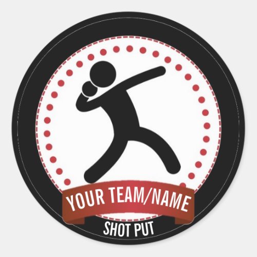 Personalized shot put black white and red modern classic round sticker
