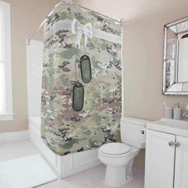 Personalized Shower Curtain Army OCP Camo Uniform (In Situ)