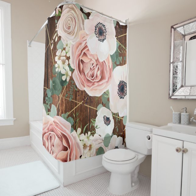 Personalized Shower Curtain Geometric Garden Rose (In Situ)