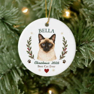 Personalized Siamese Cat Christmas Ceramic Ornament