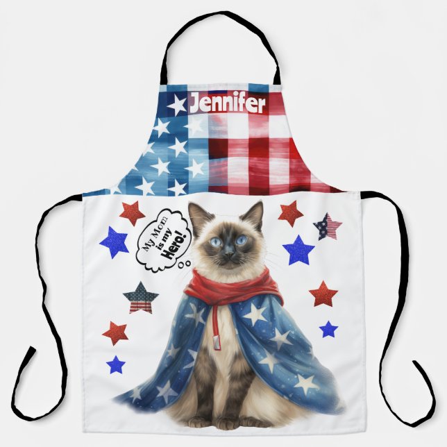 Personalized Siamese Cat Mom All-Over Print Apron (Front)