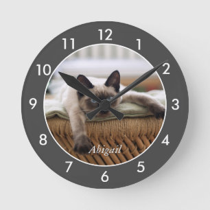 Personalized Siamese Kitten   Cat Large Clock
