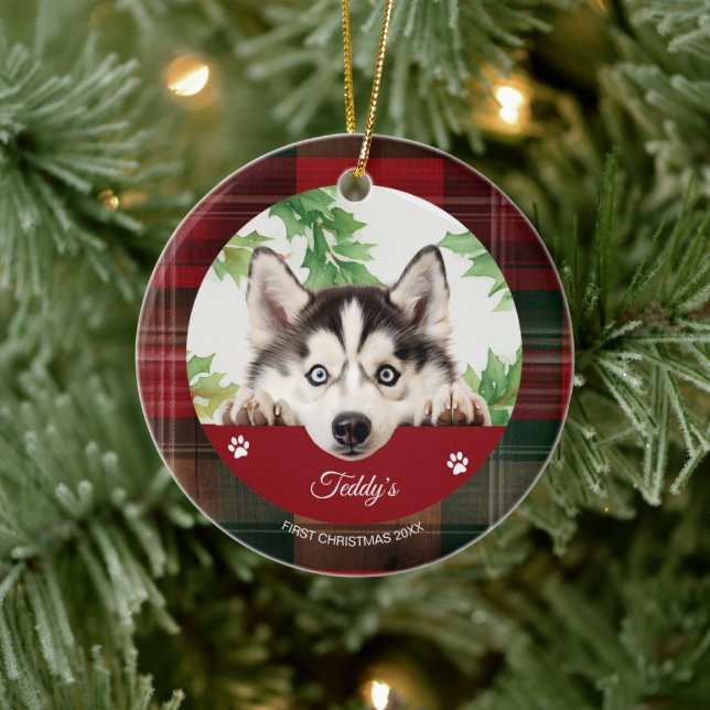 Personalized Siberian Husky Christmas Ceramic Ornament (Tree)