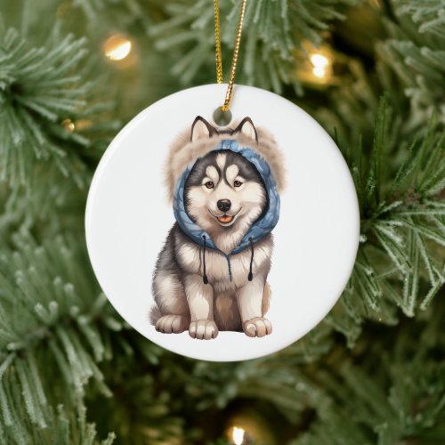 Personalized Siberian Husky Dog Art Ceramic Ornament