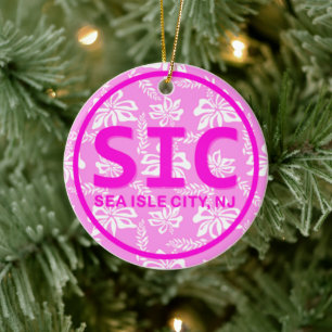 Personalized SIC Sea Isle City New Jersey NJ Pink Ceramic Ornament