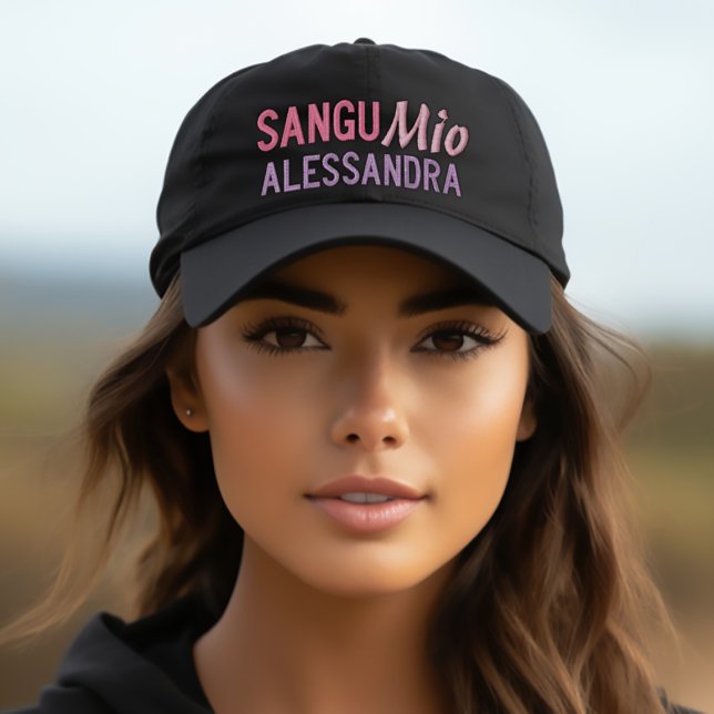Personalized Sicilian Saying Hat (Sangu Mio Personalized Baseball Cap
Old Sicilian Saying "My Blood",
an affectionate term for family.)
