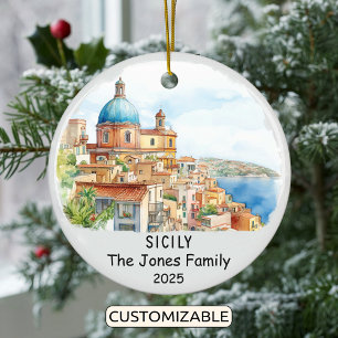 Personalized Siciliy Ornament, Italy Ceramic Ornament