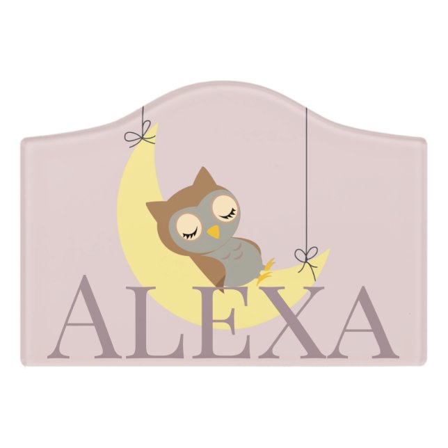 Personalized sign for young girls with cute owl (Small Crest Front)