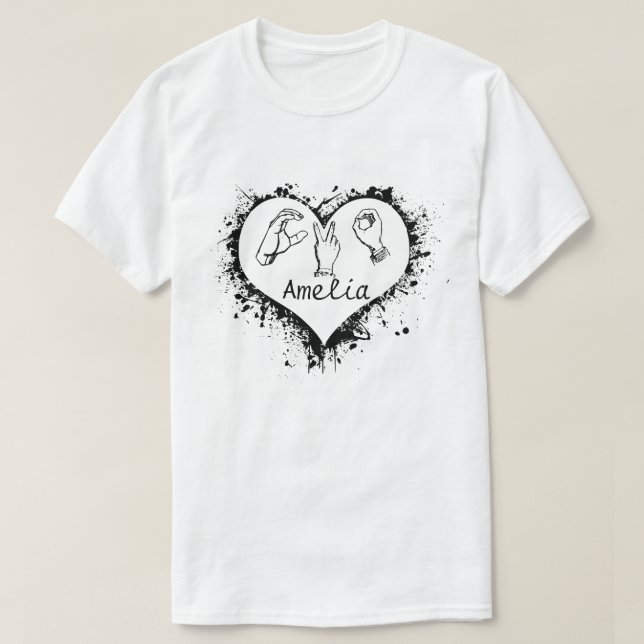 Personalized Sign Language Shirt, Custom Name Sign T-Shirt (Design Front)