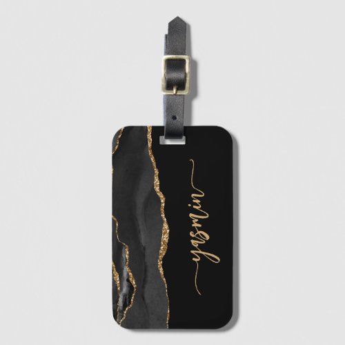 Personalized Signature Black Gold Agate Luggage Tag