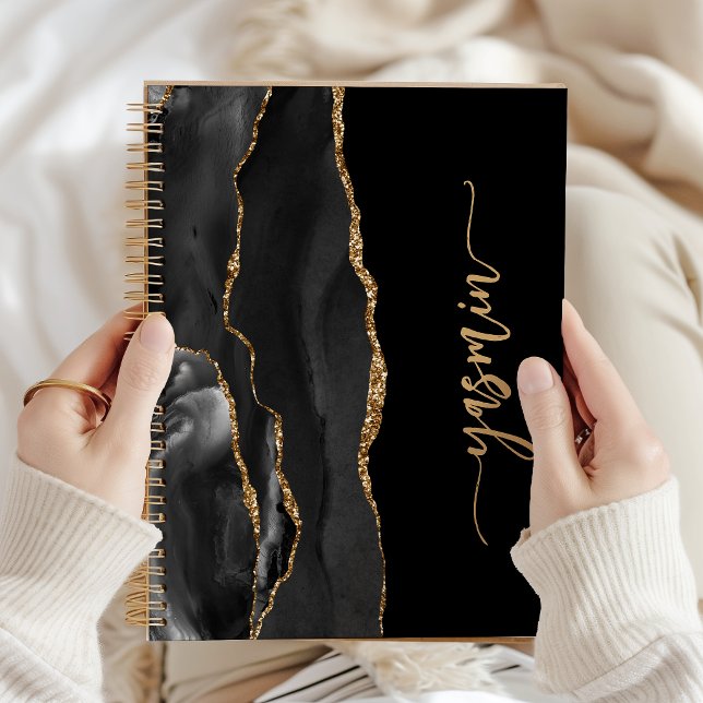 Personalized Signature Black Gold Agate Notebook (Creator Uploaded)