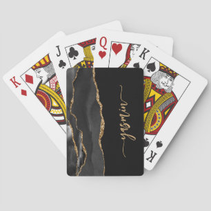 Personalized Signature Black Gold Agate Poker Cards