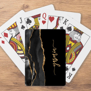 Personalized Signature Black Gold Agate Poker Cards