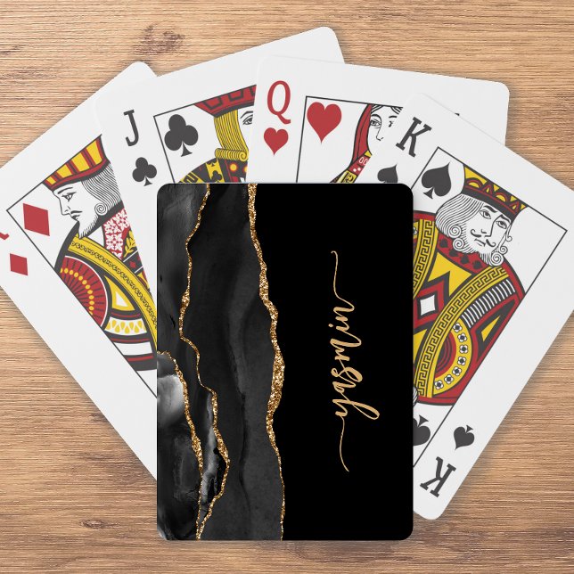 Personalized Signature Black Gold Agate Poker Cards (Creator Uploaded)