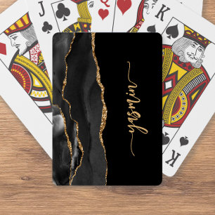 Personalized Signature Black Gold Agate Poker Cards
