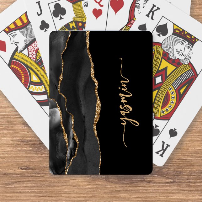 Personalized Signature Black Gold Agate Poker Cards (Creator Uploaded)