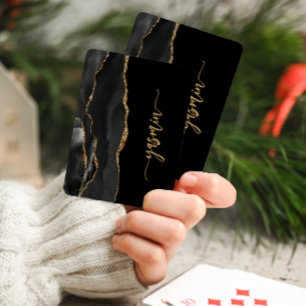 Personalized Signature Black Gold Agate Poker Cards