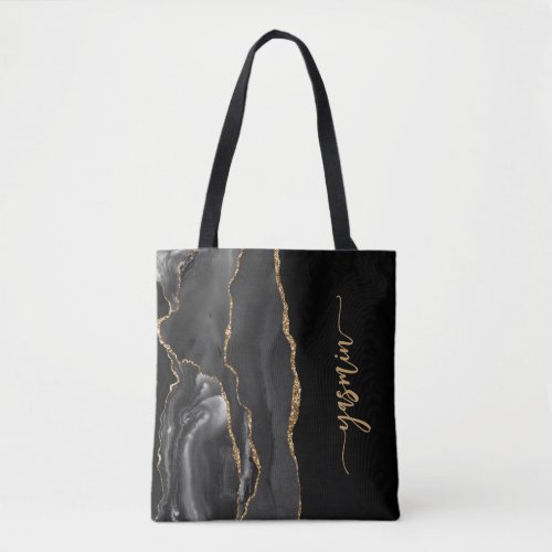Personalized Signature Black Gold Agate Tote Bag