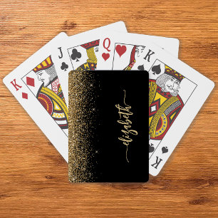 Personalized Signature Black Gold Glitter Poker Cards