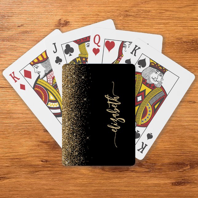 Personalized Signature Black Gold Glitter Poker Cards (Creator Uploaded)