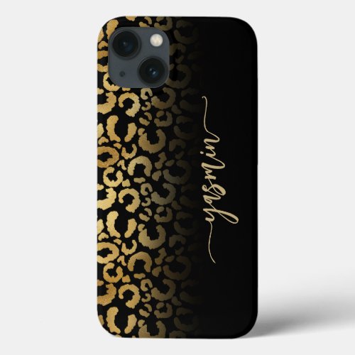 Personalized Signature Black Gold Leopard Spots iPhone 13 Case