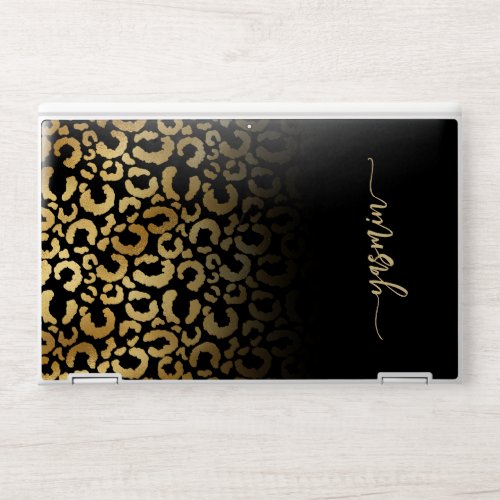 Personalized Signature Black Gold Leopard Spots HP Laptop Skin