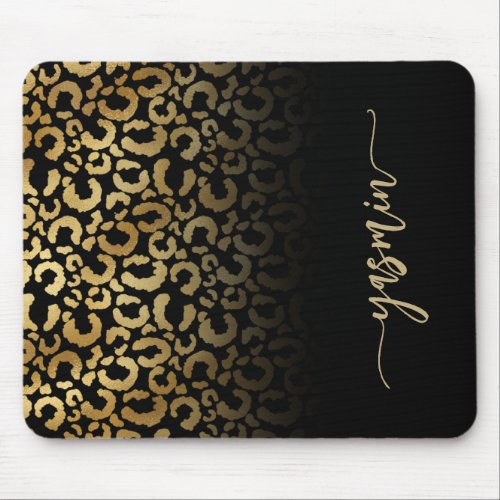 Personalized Signature Black Gold Leopard Spots Mouse Pad