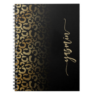 Personalized Signature Black Gold Leopard Spots Notebook