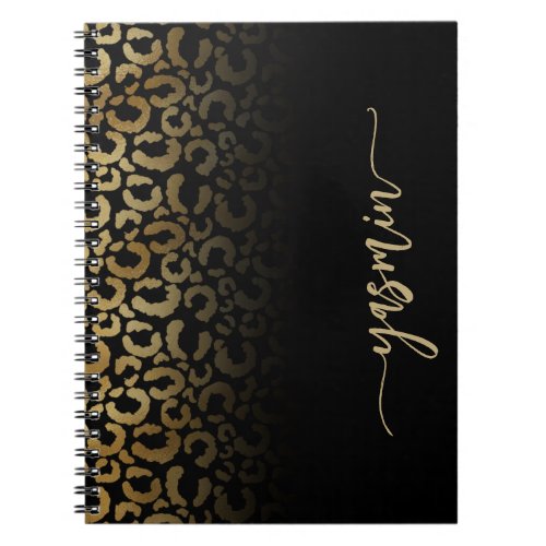 Personalized Signature Black Gold Leopard Spots Notebook