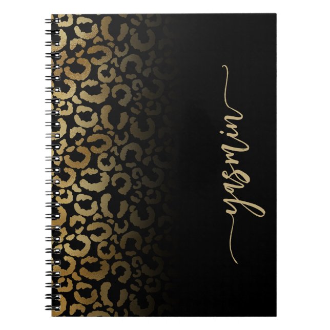 Personalized Signature Black Gold Leopard Spots Notebook (Front)